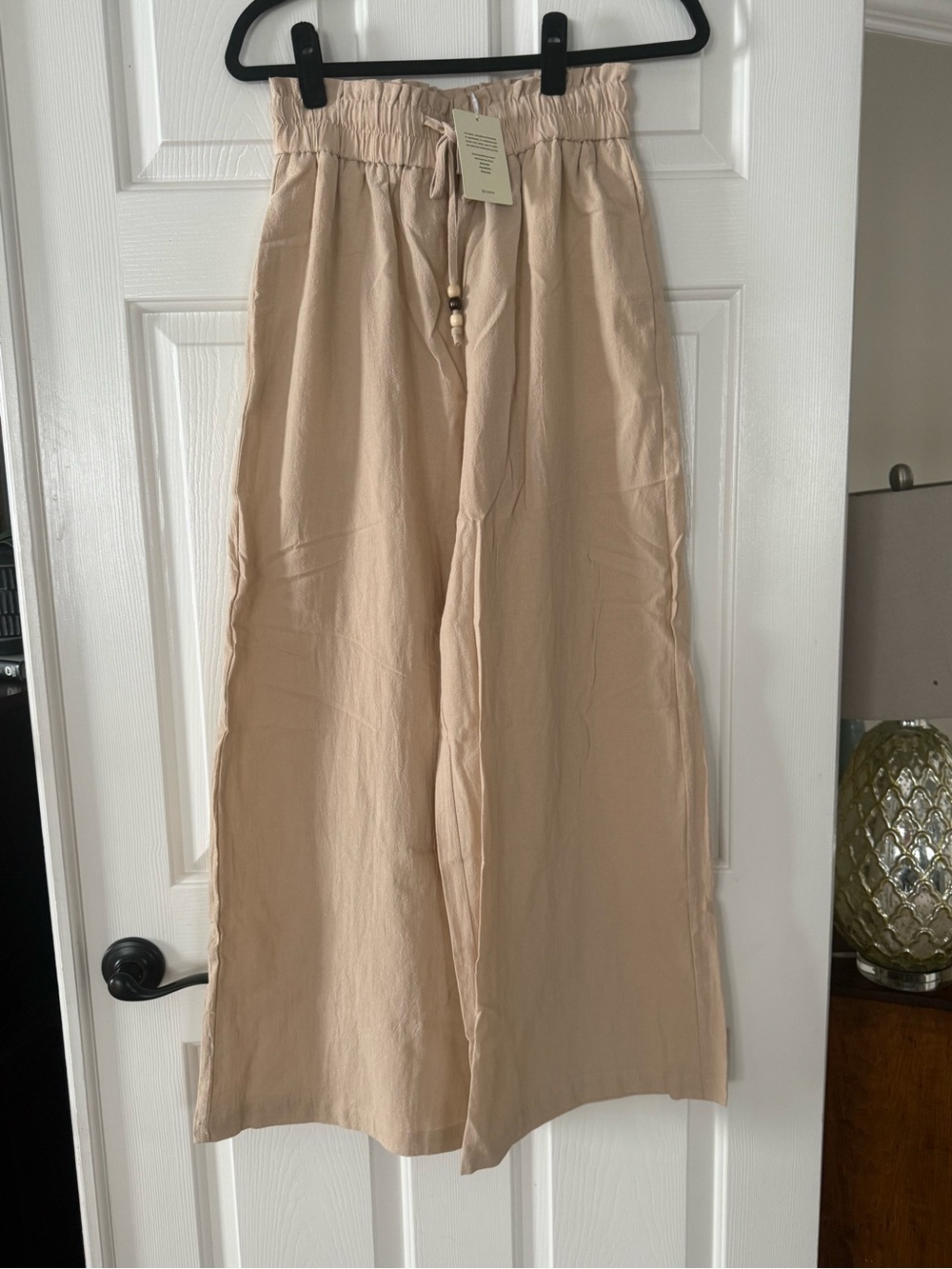 Cupshe Beige Wide-Leg Drawstring Chino Linen Pants